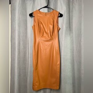Calvin Klein, Faux Leather Camel dress, never worn, size small!